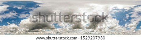 Seamless cloudy blue sky hdri panorama 360 degrees angle view with zenith and beautiful clouds for use in 3d graphics as sky dome or edit drone shot