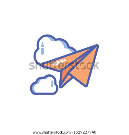 paper plane with clouds on white background vector illustration design