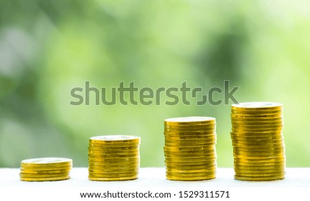 Business Finance and Money concept, Money coin stack growing graph with green tree bokeh background,investment concept