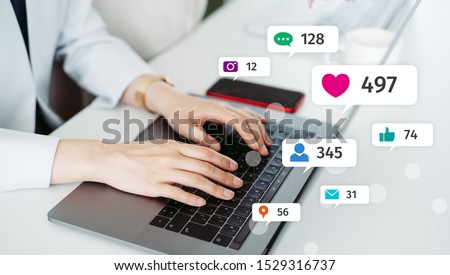 Social networking service concept. Influencer marketing. Royalty-Free Stock Photo #1529316737