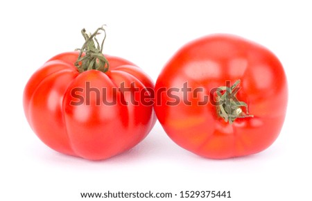 Home-Made Ketchup Label, Two Red Ripe Fresh Whole Two Tomato Isolated On White Background Close-Up