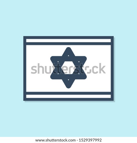 Blue line Flag of Israel icon isolated on blue background. National patriotic symbol.  Vector Illustration