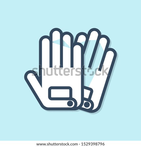 Blue line Gloves icon isolated on blue background. Extreme sport. Sport equipment.  Vector Illustration