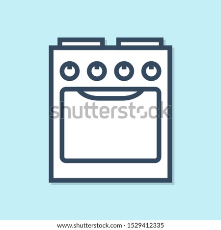 Blue line Oven icon isolated on blue background. Stove gas oven sign.  Vector Illustration