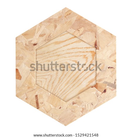 plywood hexagonal frame isolated on a white background with clipping path