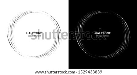 Halftone circle dotted frame circularly distributed set. Abstract dots logo emblem design element. Round border Icon using halftone circle dot texture. Half tone circular background pattern. 