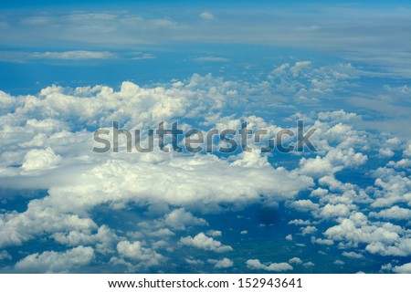 Aerial shot, cloudscape, background, sky, cumulus clouds. Unusual. Earth Day. Abstract. Background.