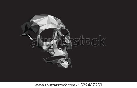 Low poly vector of white human skull in detail. With black background. EPS 10.