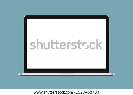blank screen laptop  isolated on pastel blue background with clipping path