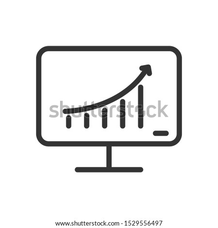 computer monitor with graph arrow outline ui web icon. computer monitor with chart vector icon for web, mobile and user interface design isolated on white background