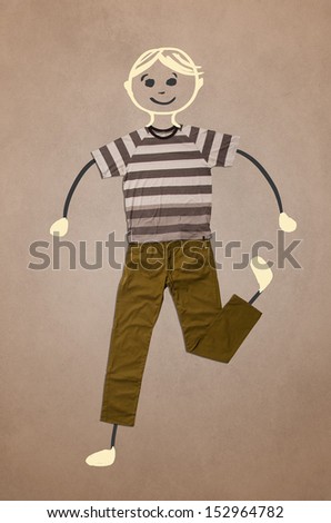 Cute blond hand drawn character in casual clothes