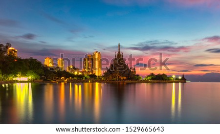 Sanctuary of Truth with beautiful sunset in Pattaya, Thailand