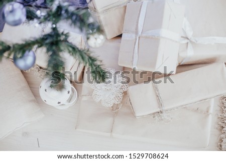 Christmas gifts under the Christmas tree for the new year