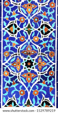 Detail of traditional persian mosaic wall with floral ornament, Iran