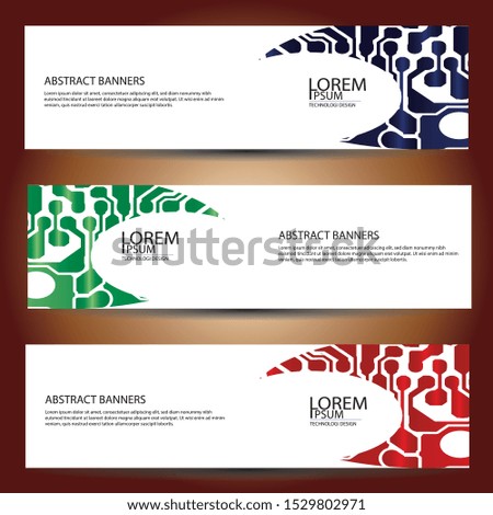 banners set, science backgrounds, microchip and electronics circuit backgrounds. Conceptual vector design templates. Modern abstract banner design, business design and website templates.