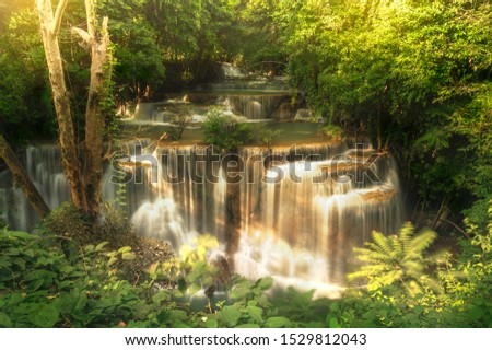 Mae Khamin Waterfall, the most beautiful waterfall in Thailand And is popular with tourists In Kanchanaburi, Thailand.