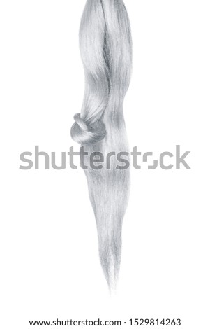 Gray hair knot isolated on white background. Long straight ponytail