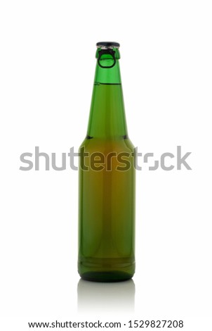 glass green beer bottle on white background