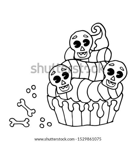 Halloween coloring page, line art Helloween isolated on the white background. Coloring sheets for Halloween party.