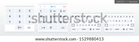 Set of vector mobile keyboards. Alphabet and numerals buttons Royalty-Free Stock Photo #1529880413