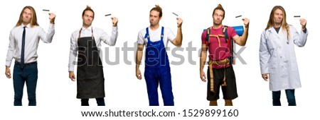 Set of traveler, hiker, doctor, barber and business man taking a credit card without money