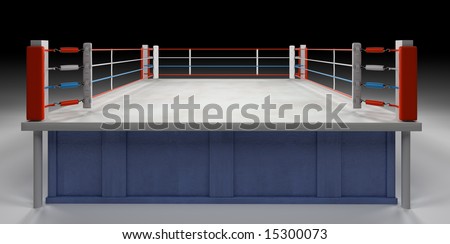 A 3d generated professional boxing ring front ropes removed. Easly place objects, products or people in the ring..