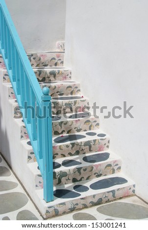 Vintage stair from building Greek style Decorative with painting on the foor