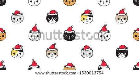cat seamless pattern Christmas vector Santa Claus hat kitten head cartoon scarf isolated repeat wallpaper tile background illustration doodle design