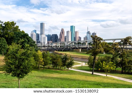 Downtown Houston Skyline with plenty of nature/greenery in the foreground