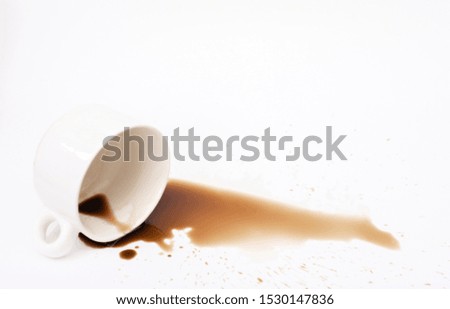 Pictures of spilled drinks and coffee on a white background