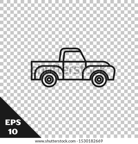 Black line Pickup truck icon isolated on transparent background.  Vector Illustration