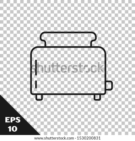 Black line Toaster with toasts icon isolated on transparent background.  Vector Illustration