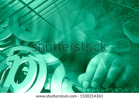 Abstract computer background with keyboard, hands and mail signs.