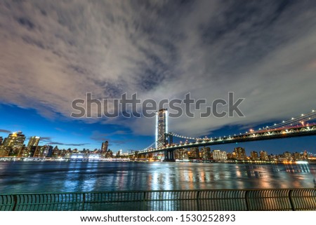 Panoramic view of Manhattan bridge by night