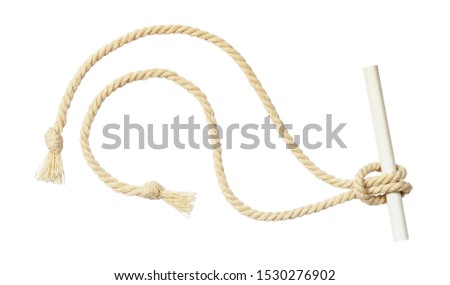 Beige cotton rope with knot isolated on white