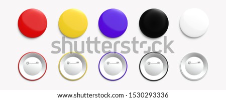 Empty pin badges color set front and back view on white background Royalty-Free Stock Photo #1530293336