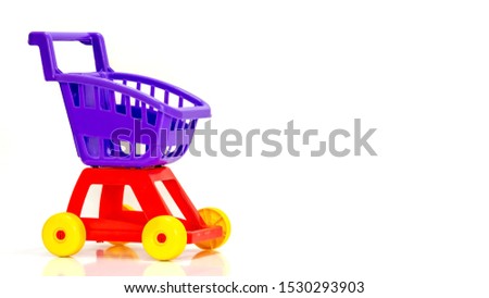 close up Kids toy grocery trolly cart macro photography isolated on white background
