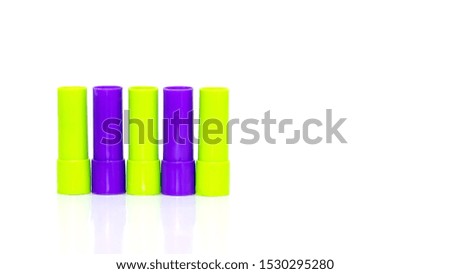 close up colorfull plastic tube macro photography isolated on white background