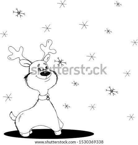Cute animal deer with snowflakes for coloring book cartoon hand drawn vector illustration. Can be used for t-shirt print, kids wear fashion design, baby shower invitation card