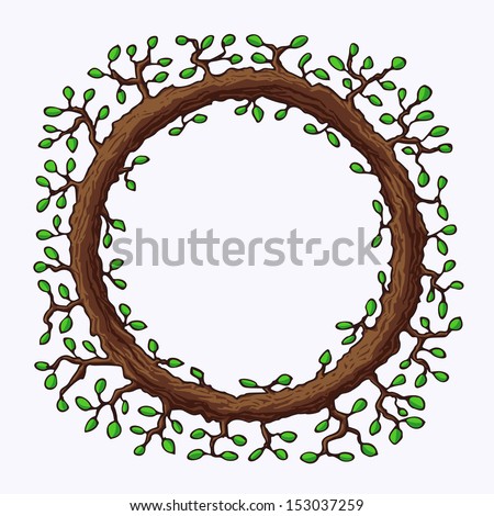 Natural organic wooden frame with branches and leaves. File is made with no transparencies and gradients.