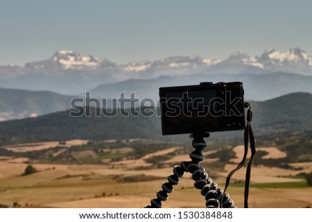 Photographing the panoramic views of the Aragonese Pyrenees. Huesca. Spain