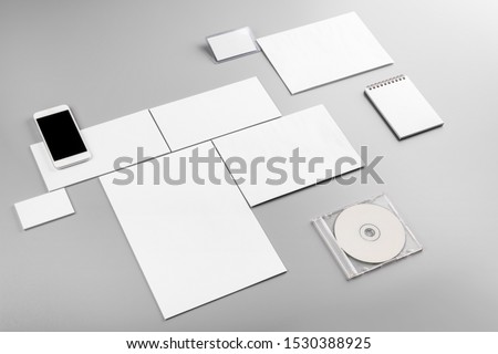 Photo. Template for branding identity. For graphic designers presentations and portfolios. Identity Mock-up isolated on gray and white background. Identity set mock-up. Photo mock up.
