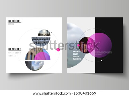 Vector layout of two square format covers design templates for brochure, flyer, magazine.Simple design futuristic concept. Creative background with circles and round shapes that form planets and stars