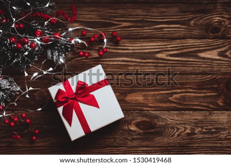 New Year gift. Christmas gift. Happy New Year 2020. Christmas background with gift box. Christmastime celebration. Space for text.