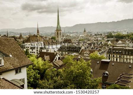 Skyline of old town in Zurich city, Switzerland