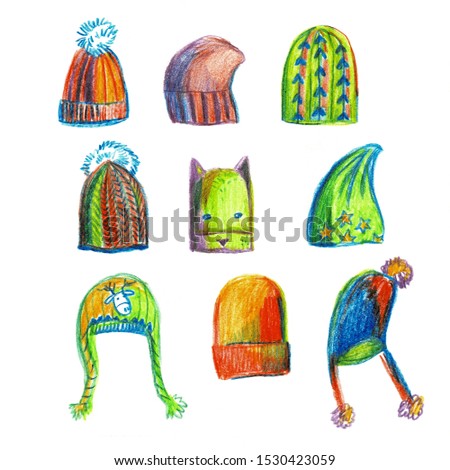 Set of winter hats, illustration