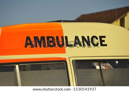 Ambulance sign on ambulance vehicle
