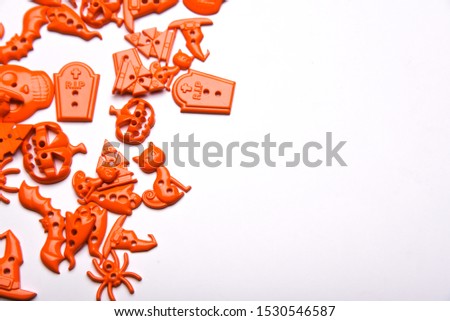 Halloween set decorations  on white background.  top view