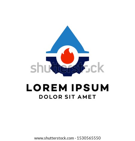 heating and cooling hvac logo design vector plumbing fix icon with water and fire business company