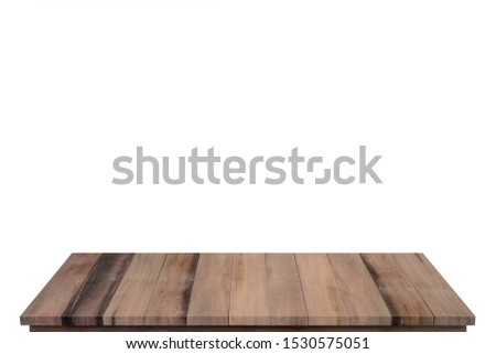 Empty wood table top on white background. For montage product display or design key visual layout.